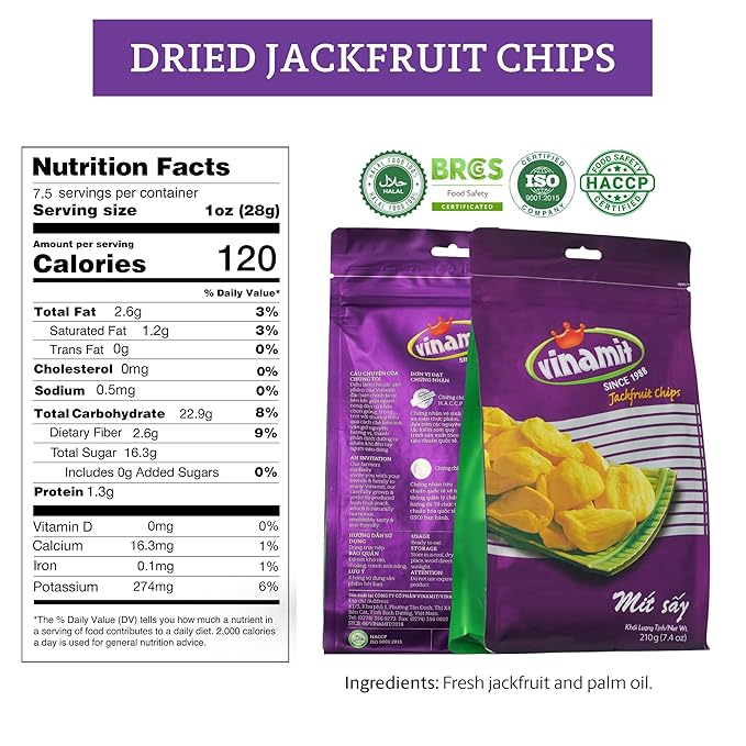 Vinamit Dried Jackfruit Chips | Vacuum Fried Dried Jackfruit | Pack 2 of 7.4 oz Bag | Naturally