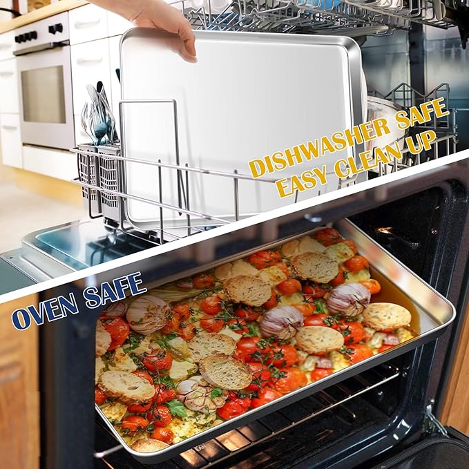 P&P CHEF 17.3 Inch Baking Cookie Sheet, Oven Pan Tray Stainless Steel Sheet Pan for Kitchen, Oven