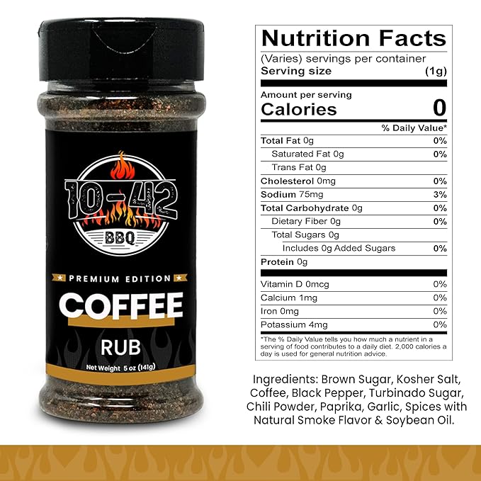 10-42 BBQ Coffee Meat Rub (NO MSG, Low Sodium) 0 Calorie | Premium Edition Steak Seasoning and Dry