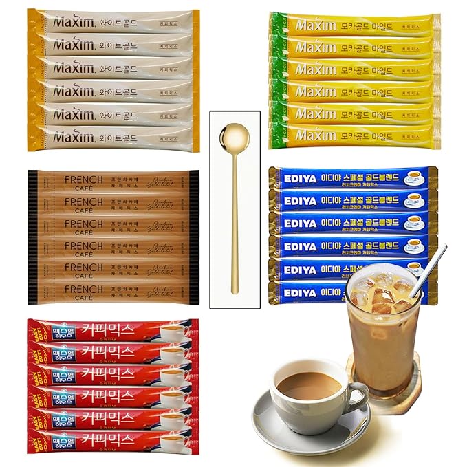 Korean 3 in 1 Instant Coffee Mix Variety Sample Packets.Camping or Traveling Essentials. (1