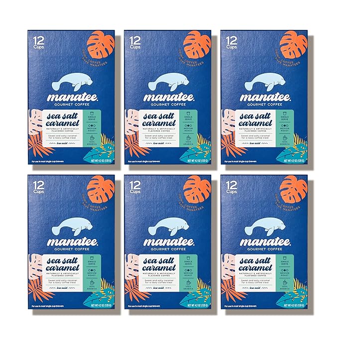 Manatee Gourmet Coffee, Single Serve Pods for Keurig K Cup Brewers, Medium Roast, Sea Salt Caramel