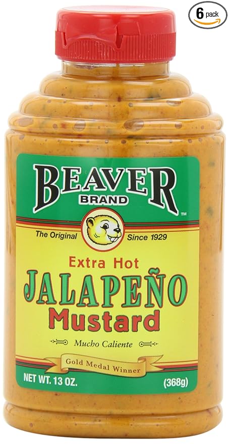 Beaver Jalapeno Mustard, 13 Ounce Squeeze Bottle (Pack of 6)