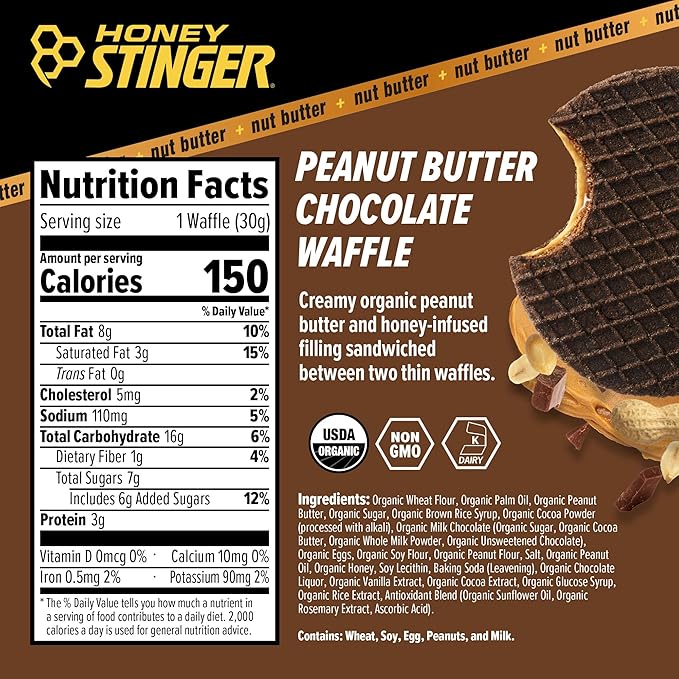 Honey Stinger Organic Peanut Butter Chocolate Waffle, Energy Stroopwafel for Exercise, Endurance