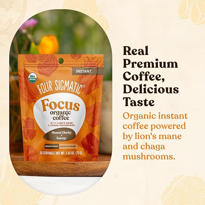 Four Sigmatic Organic Mushroom Coffee | Instant Mushroom Coffee Mix with Lion's Mane, Chaga and
