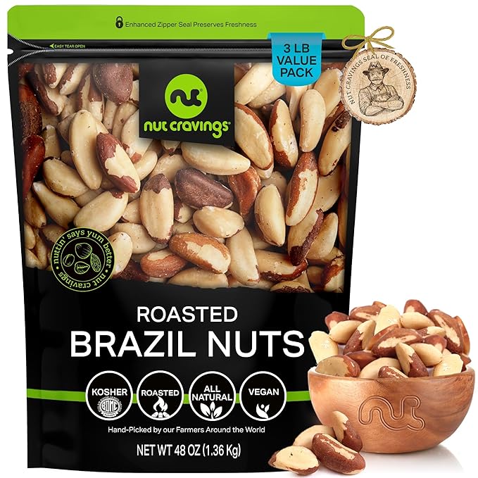 NUT CRAVINGS - Brazil Nuts Roasted & Unsalted - No Shell, Whole (48oz - 3 LB) Bulk Nuts Packed