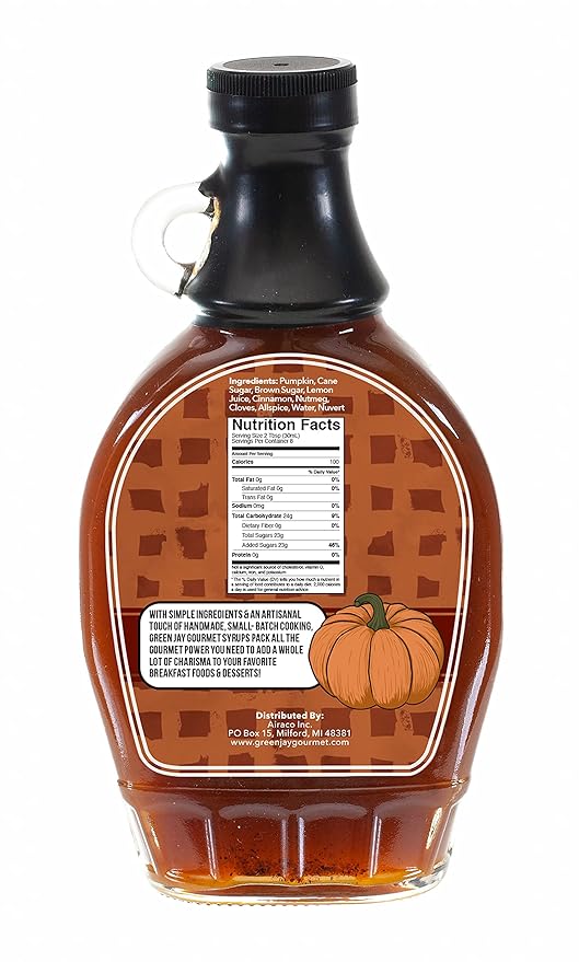 Green Jay Gourmet Pumpkin Spice Syrup - Premium Breakfast Syrup with Pumpkin, Spices & Lemon Juice