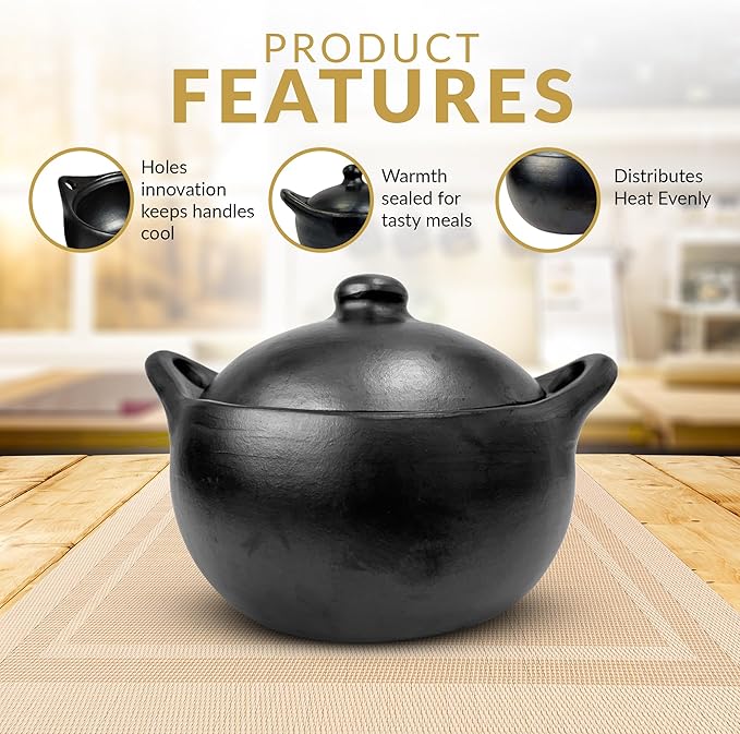 Authentic La Chamba Stewpot-Elegant, All-Natural Black Clay Dutch Oven for Braising, Baking