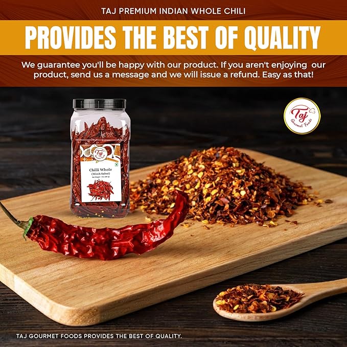 TAJ Premium Indian Whole Chilli (Whole Mirchi, without stem), (3.5 Ounce)