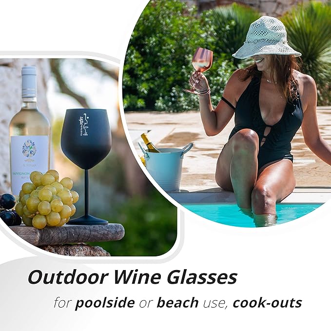 Gusto Nostro Stainless Steel Wine Glass - 18 oz - Unbreakable Black Wine Glasses for Travel