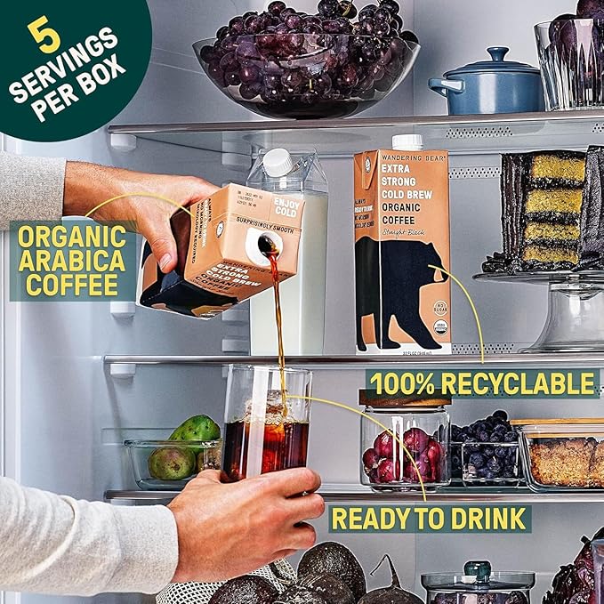Wandering Bear Espresso Roast Organic Cold Brew Coffee, 32 fl oz, 6 pack - Extra Strong, Bold