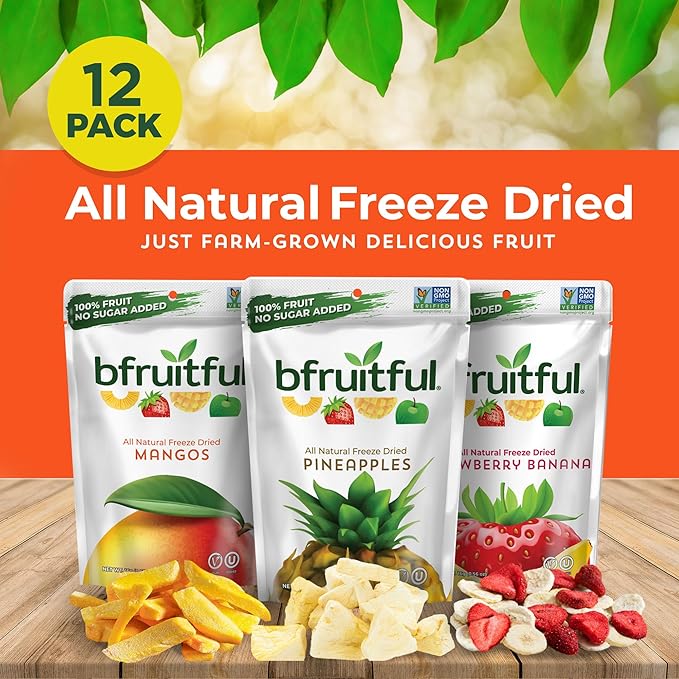 bfruitful Freeze-Dried Mangos, Strawberry Bananas, Pineapples Variety Pack, Freeze Dried Fresh