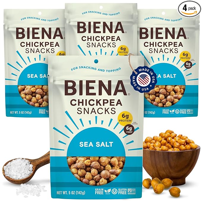 BIENA Chickpea Snacks - Crunchy Roasted Chickpeas - High Fiber Vegan Protein Snacks for Adults and