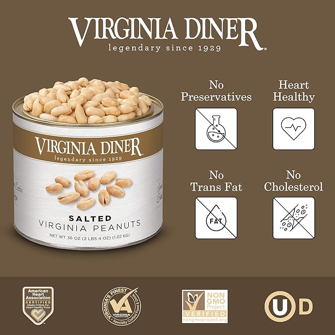 Virginia Diner Natural XL Blister Roasted Virginia Peanuts, Heart Healthy, All Natural, 36 Ounce