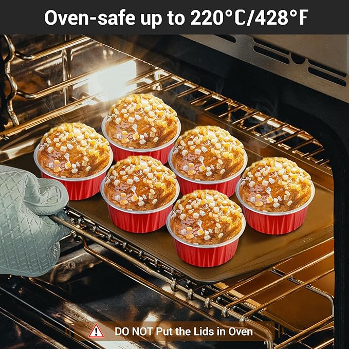 EUSOAR Mini Cake Pans with Lids, 200pcs 5oz Disposable Foil Cups with Lids for Creme Brulee Flan