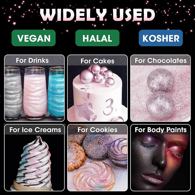 NiHome Edible Food-Grade Glitter Powder Glimmer Luster Dust Metallic Fancy Food Decorating Sprinkle