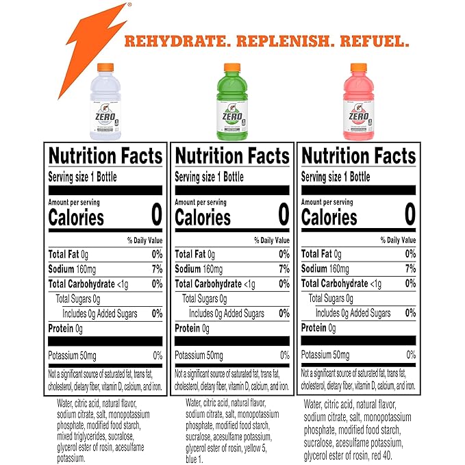 Gatorade G Zero Sports Drink, Glacier Cherry, Watermelon Splash, Apple Burst Variety Pack, 12 Fl Oz