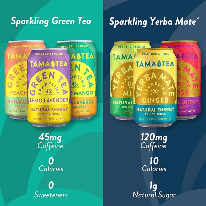 Tama Tea Sugar-Free Sparkling Green Tea, Peach Pear – Organic & Naturally Energizing – Zero