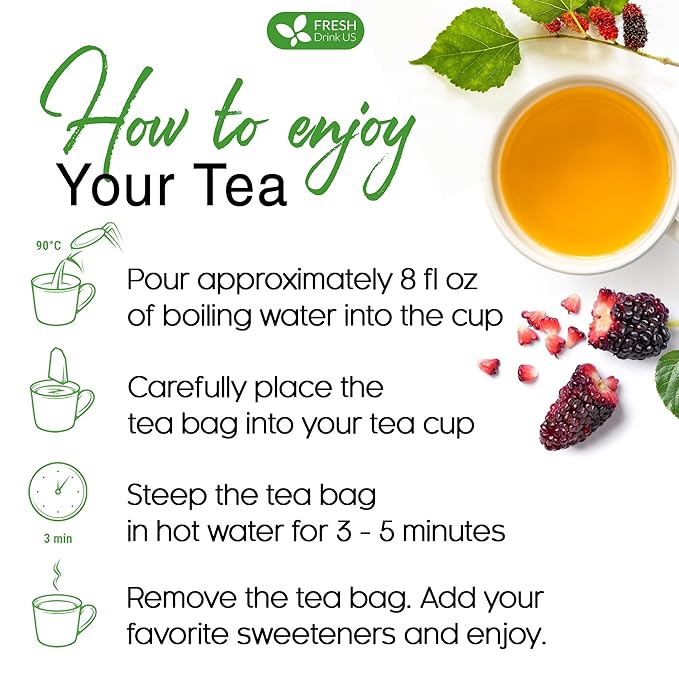 FreshDrinkUS Premium Mulberry Leaf Tea - 50 Bags, 100% Natural & Pure. Loose Leaf Herbal Tea.