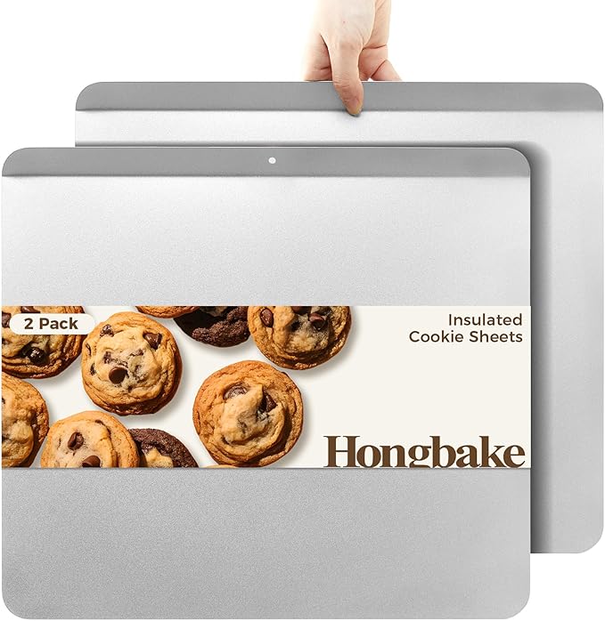 HONGBAKE 2 Pieces Large Flat Cookie Sheet No Edges, Nonstick Insulated Baking Pan, Commercial Oven