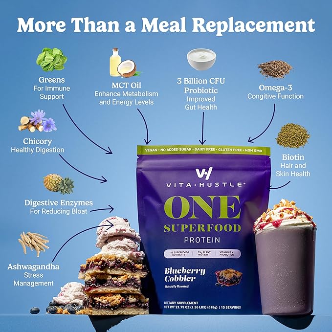 VitaHustle ONE Meal Replacement Shake - Plant Based Protein Powder by Kevin Hart - Vegan, Meal