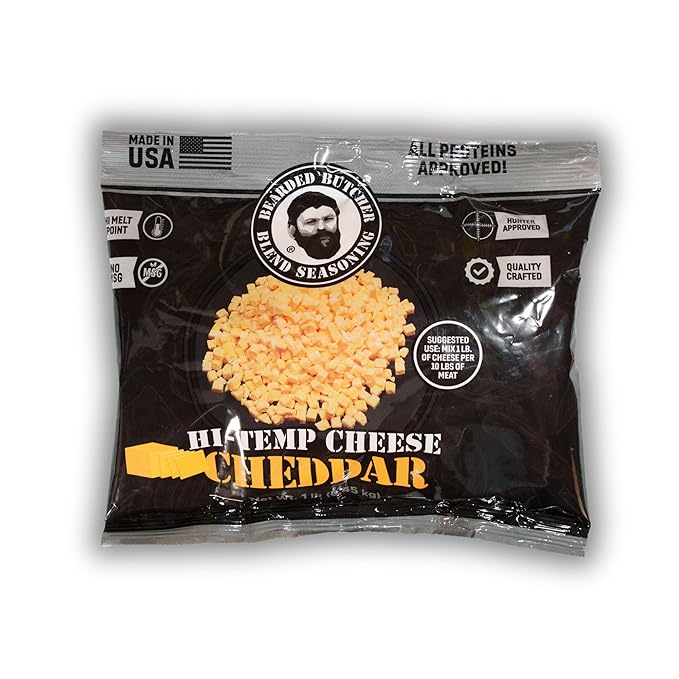Bearded Butchers High-Temp Cheddar Cheese 1 lb ??Shelf-Stable 1/4" Cubes for Up to 10 lbs of Meat