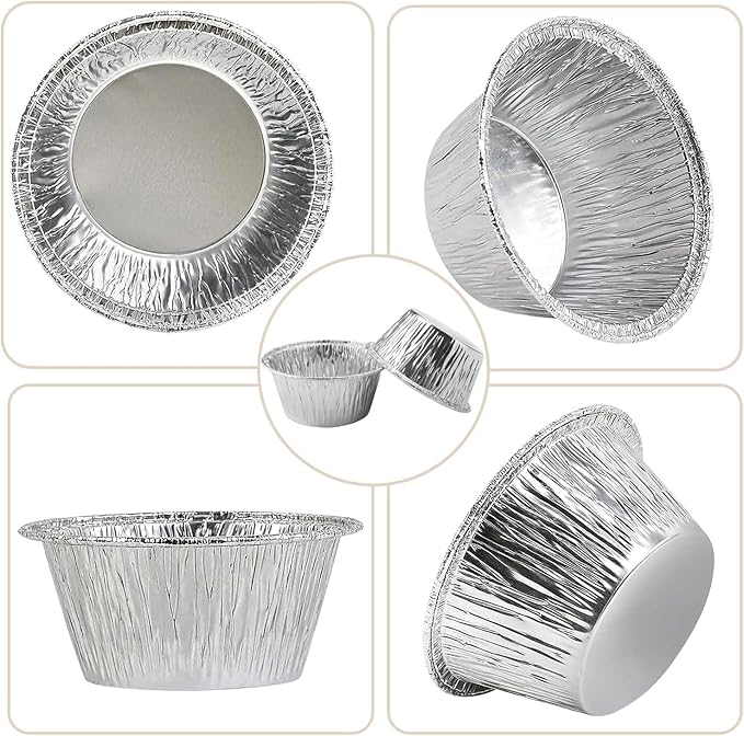 Aluminum Foil Baking Cups, 150 Pack Disposable 4 Oz Ramekins Aluminum Cupcake Muffin Liners Silver