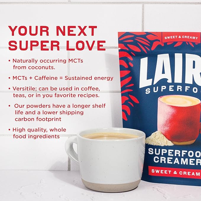 Laird Superfood Non-Dairy Superfood Creamer - Coconut Powder Coffee Creamer - Sweet & Creamy