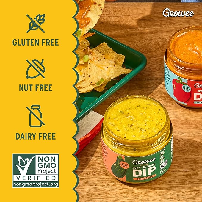 Growee Vegan Curry Zucchini Dip & Spread (2 Pack) ??Dairy-Free Queso & Salad Dressing Alternative