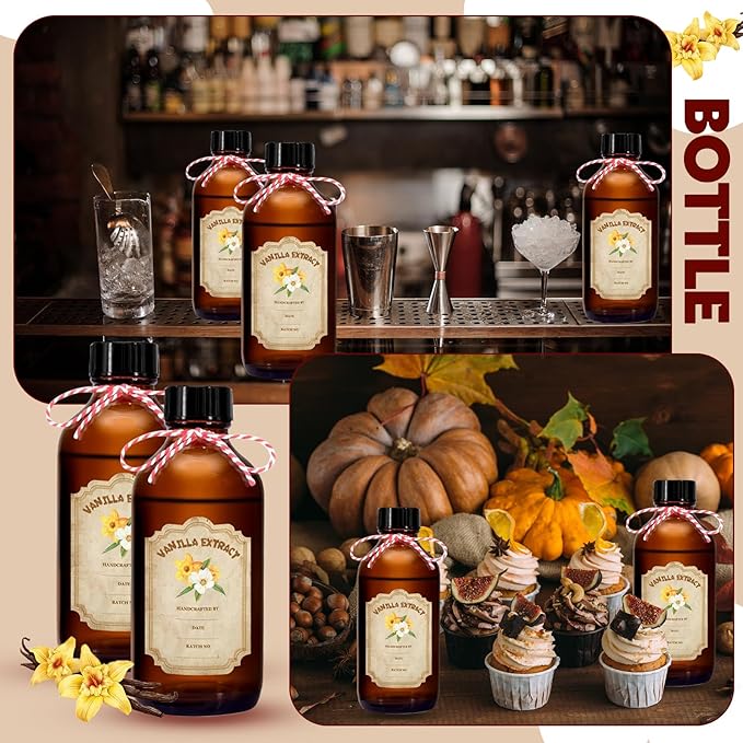 12 Pack 2 Ounce Amber Glass Bottle with Lids Vanilla Extract Homemade Brown Bottle 2 oz and 12Pcs