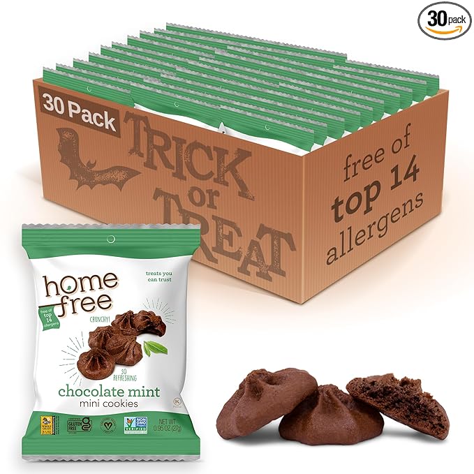 Homefree Chocolate Mint Mini Cookies, Gluten Free, Nut Free, Vegan, Individually Wrapped Packs