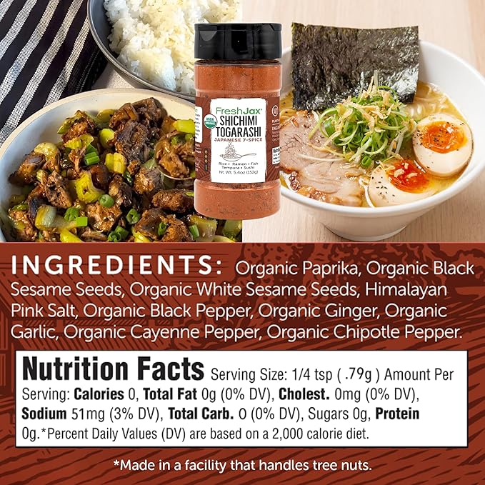 FreshJax Organic Shichimi Togarashi ??Japanese 7 Spice Seasoning Mix (5.4 oz) Non-GMO, Gluten-Free