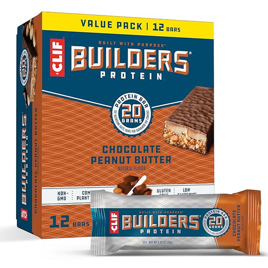 CLIF BUILDERS Protein Bars - Chocolate Peanut Butter Flavor - 20g Plant Based Protein - Gluten Free