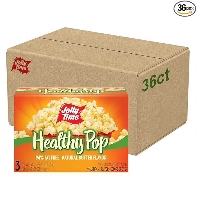 Jolly Time Healthy Pop Buttery Microwave Popcorn, Low Fat Gluten Free Non-GMO, 3oz Sharing Bag, 3