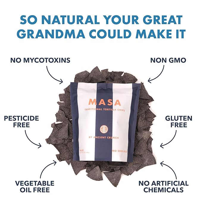 MASA Chips Blue Corn Tortilla Chips - Naturally Grown Blue Corn with Grass Fed Tallow and Sea Salt