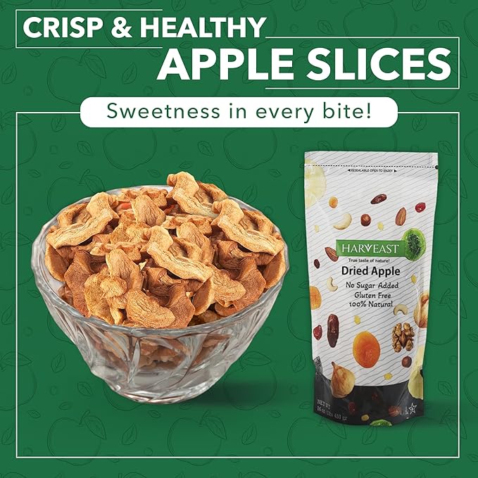 HARVEAST Dried Apples - Dehydrated Sliced Apple Snack - Tender & Sweet Whole Dried Fruits - Vegan