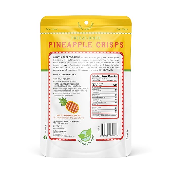 Nature’s Turn Freeze-Dried Pineapple Crisps – Healthy, Gluten-Free, Crispy & Delicious, Plant-Based