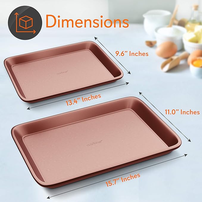 NutriChef 2-Piece Nonstick Cookie Sheets for Baking - Premium Medium & Large Size Baking Sheet Set