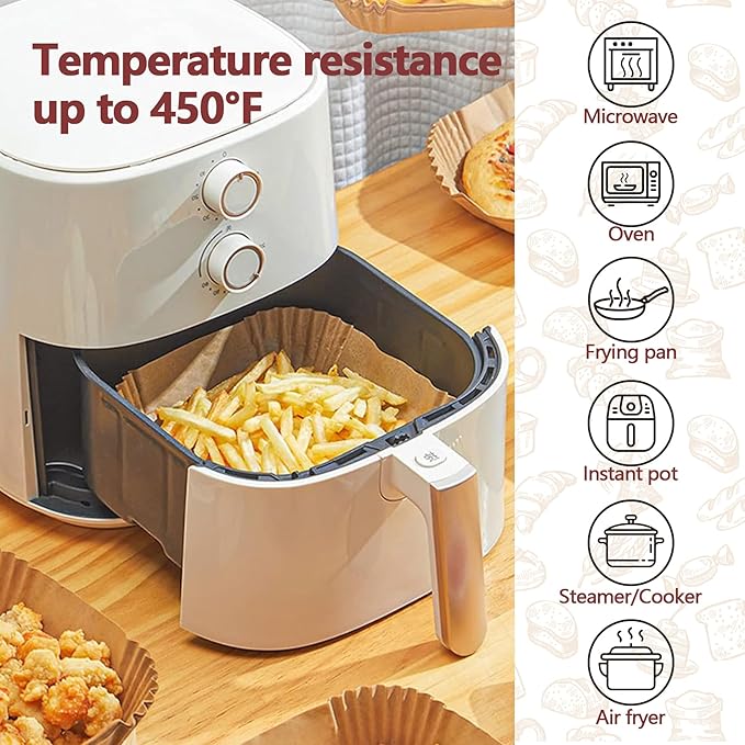 9 Inch Air Fryer Liners Disposable, 125 Pack Parchment Paper Sheets for Air Fryer Basket