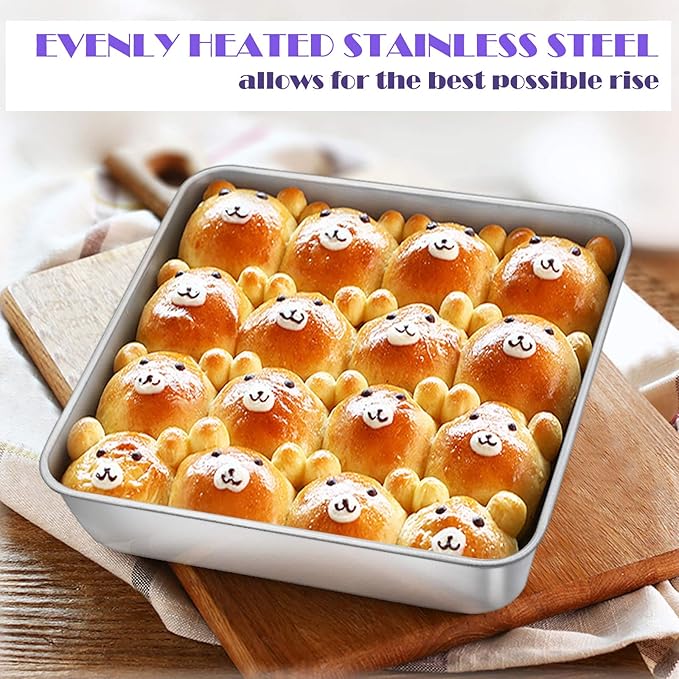 8 x 8-Inch Baking Pan, E-far Square Cake Brownie Baking Pans Stainless Steel Bakeware Set of 3