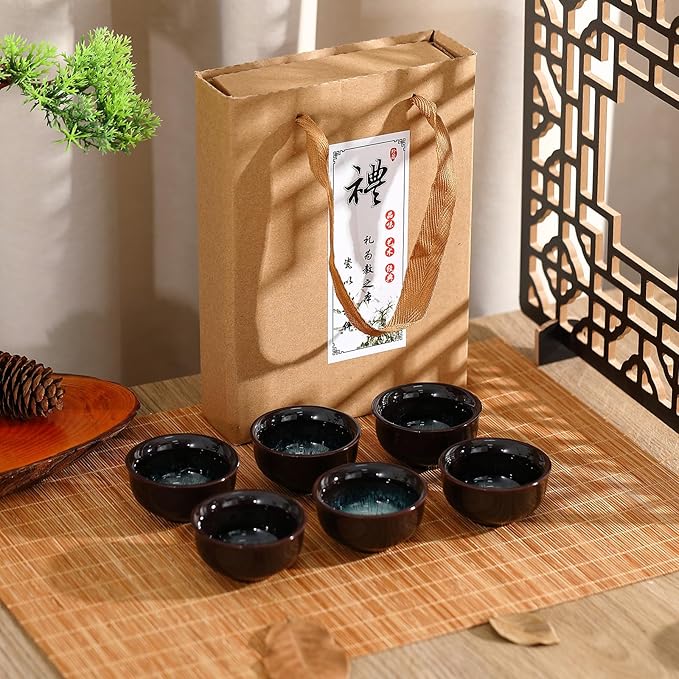 Skyley 6 Pieces Korean Soju Shot Glasses Sets Porcelain Cups Korean Ceramic Cups Tea Accessories