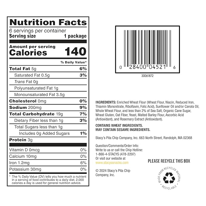 Stacy's Pita Chips, Simply Naked, 6 Count