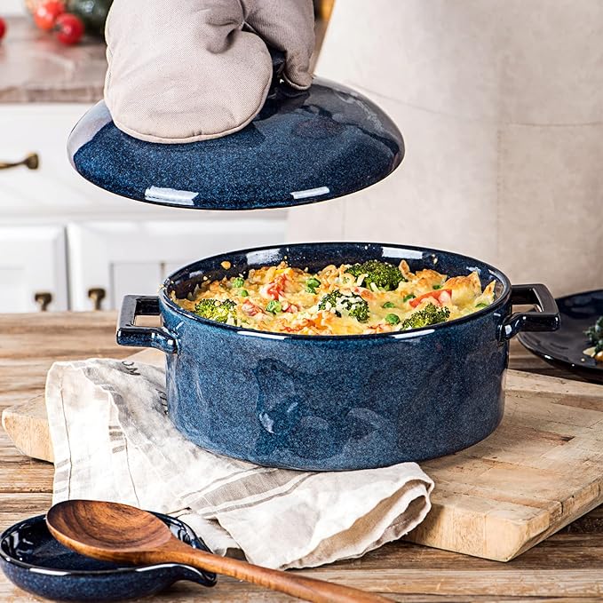 Vicrays Casserole Dish with Lid - Ceramic Lasagna Pan Deep 2 Quart Round Baking Dishes Covered