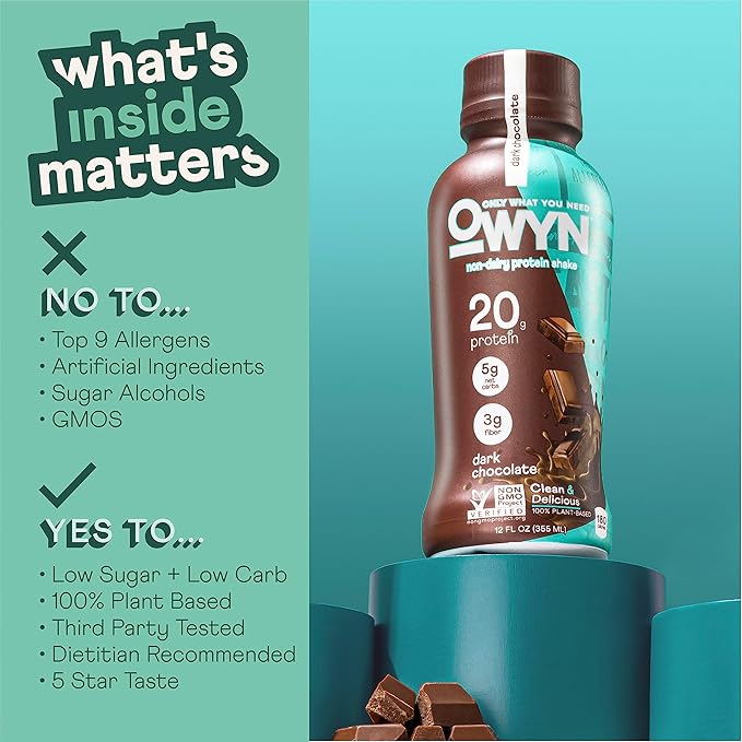 OWYN Only What You Need Plant Based Protein Shake, Dark Chocolate, 20g Vegan Protein from Organic