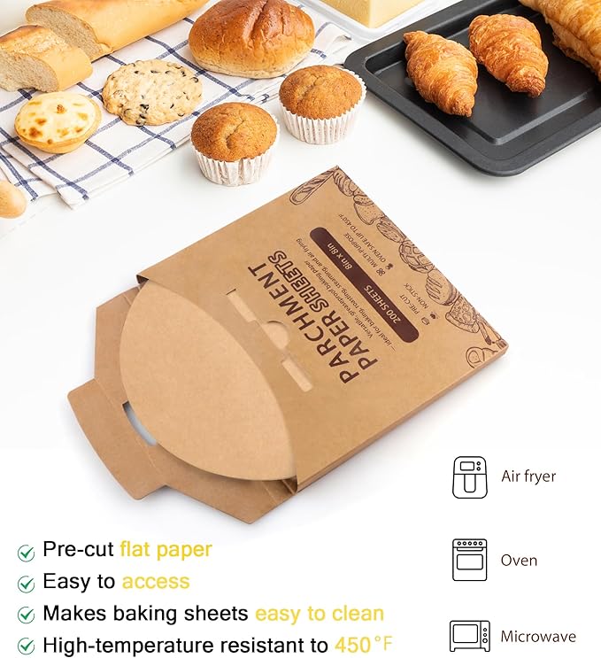 200Pcs Parchment Paper Rounds, 8 Inch Baking Parchment Circles, Precut Baking Sheets Round, Burger