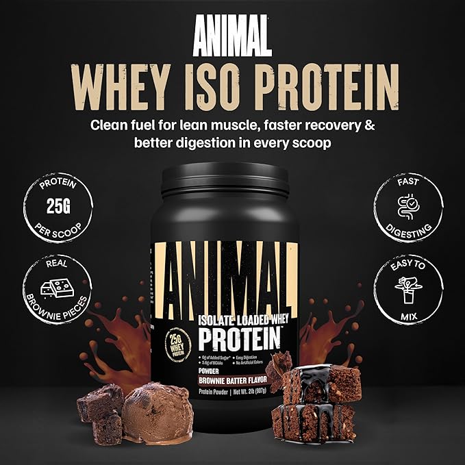 Animal Whey Isolate Protein Powder - Loaded for Pre & Post Workout Muscle Builder and Recovery with
