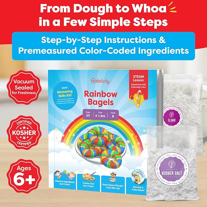 Baketivity Rainbow Bagel Kids Baking Kit - Baking Kits for Kids with Premeasured Ingredients