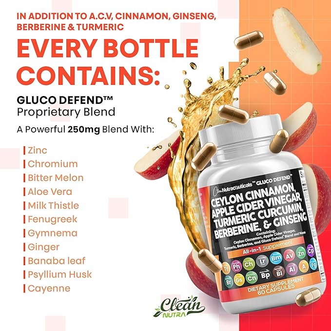 Clean Nutraceuticals Ceylon Cinnamon Turmeric Apple Cider Vinegar Ginseng Berberine Plus Bitter