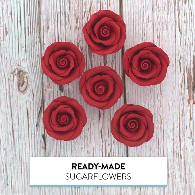 Global Sugar Art Premium Edible Roses, Red, Unwired, Medium 1.5 inches, 12 Count by Chef Alan