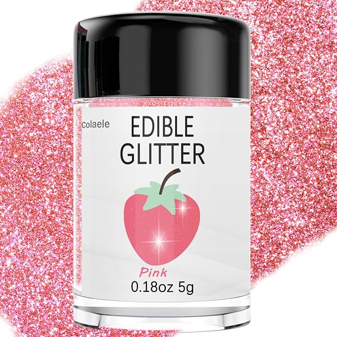Pink Edible Glimmer Powder Glitter - Colaele 5 grams Food-Grade Luster Dust Metallic Fancy Food