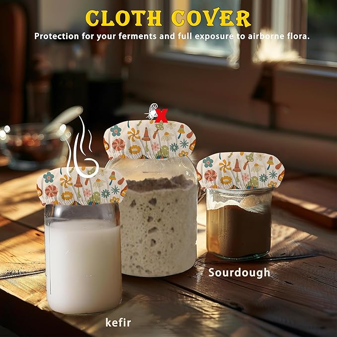 Vintage Mushrooms Sourdough Starter Jar Cloth Covers, Gifts for Women Baker 5 Pack Kit Stretchy